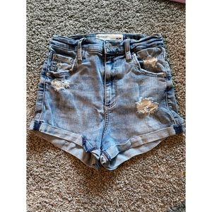 Garage stretch shorts ultra high rise light wash distressed jeans 00